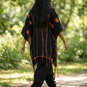 Red wool on black silk felted scarf