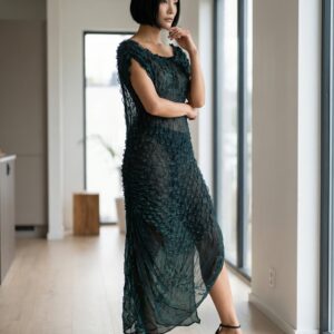 Cedar green Cocktail dress 3D shibori
